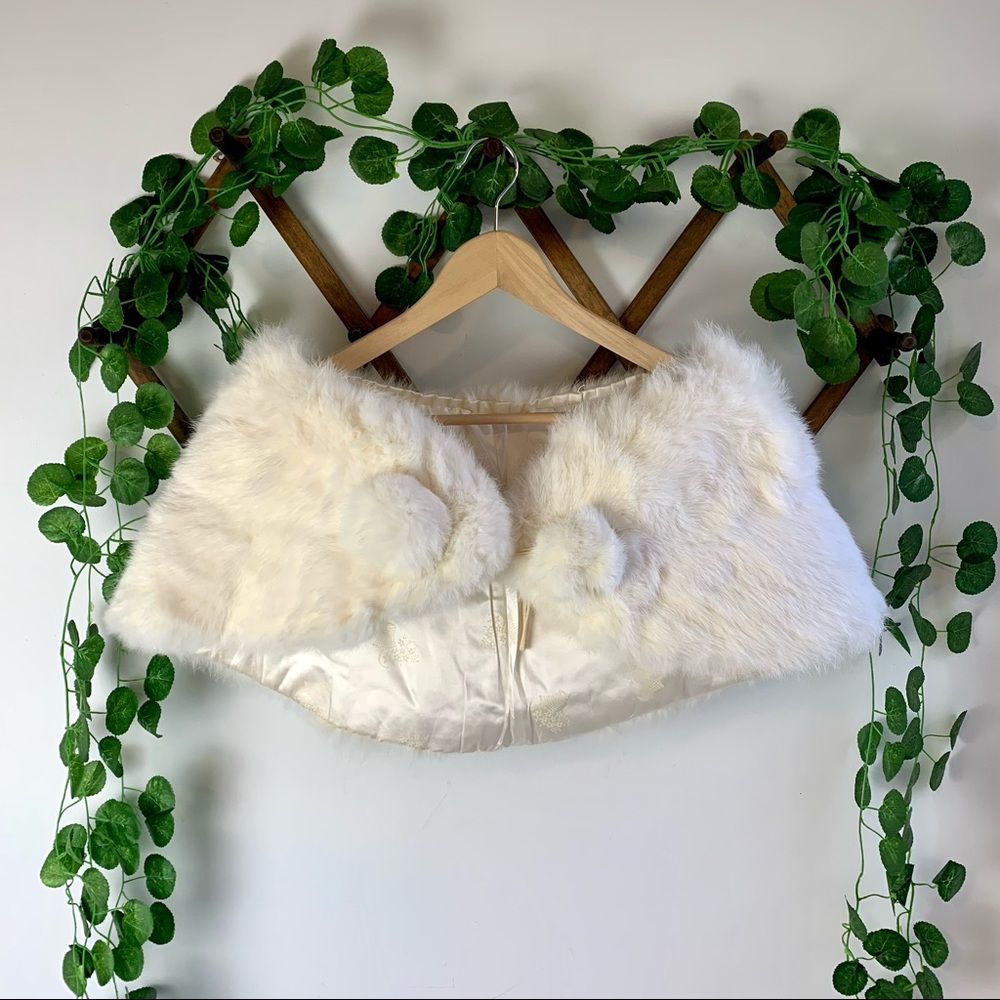 Vintage 60s 70s Genuine White Rabbit Fur Stole Shoulder Wrap Very Soft